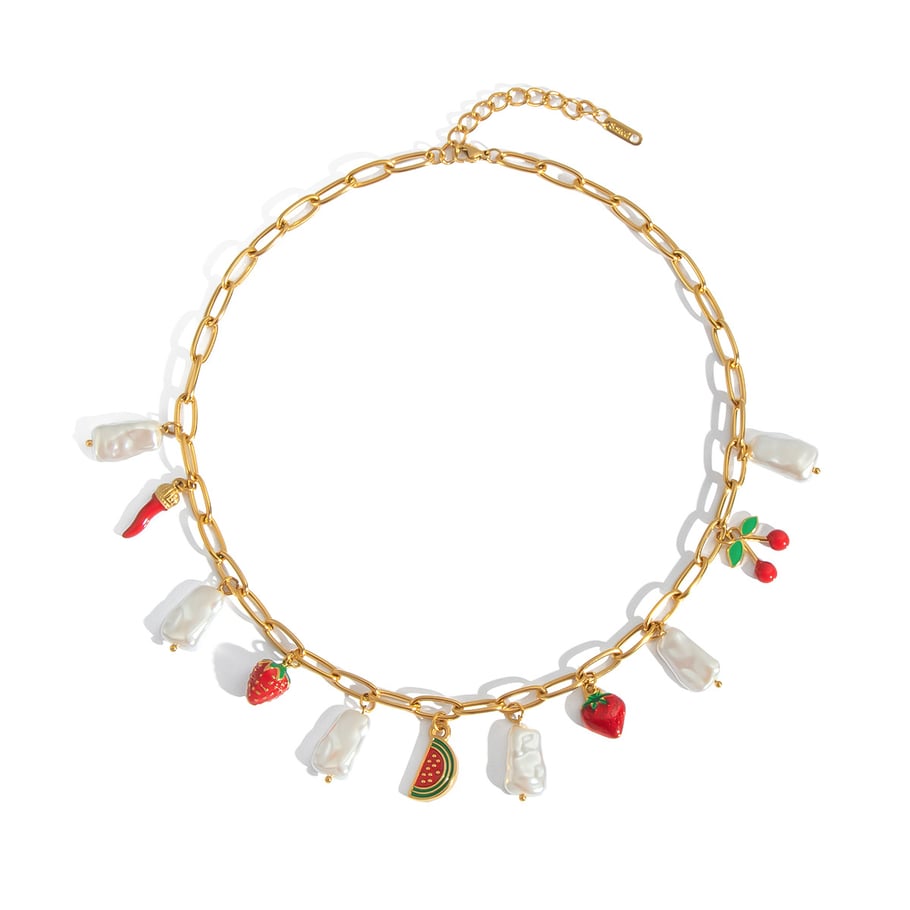 Collier avec pendentif en forme de fruit sucré en acier inoxydable couleur or, 1 pièce Image5