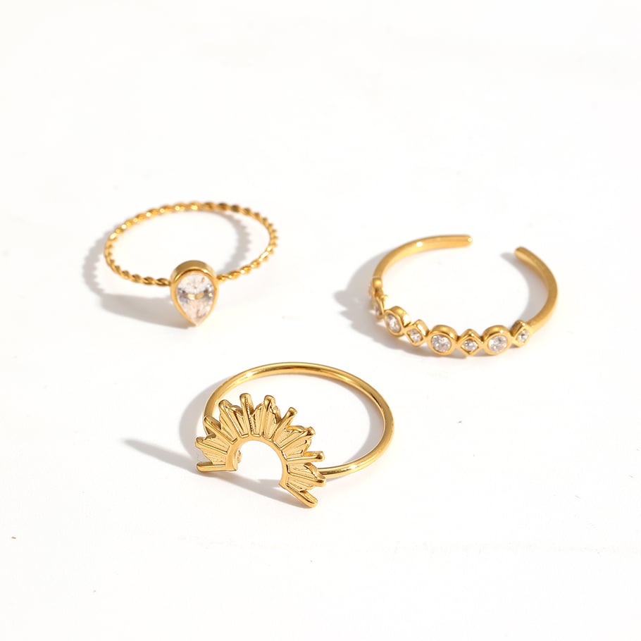 1 juego de anillos geométricos de acero inoxidable en color dorado 