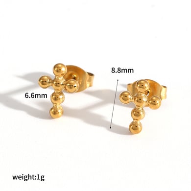 1 par de pendientes de cruz de acero inoxidable color dorado h5 