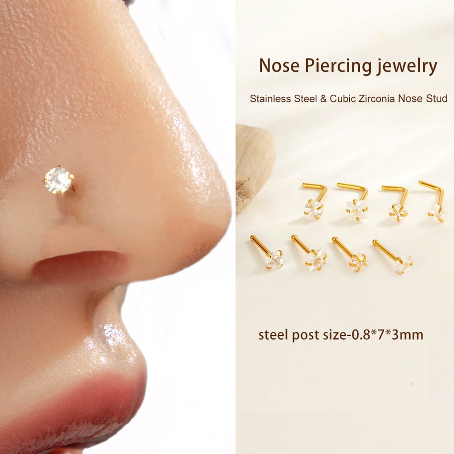 1 piercing de nez tendance en acier inoxydable avec zircon couleur or pour femme Image4