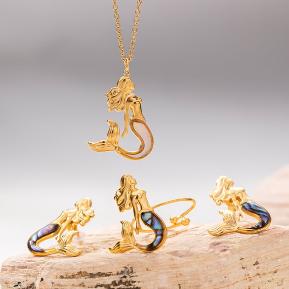 Meerjungfrau Edelstahl Goldfarben Ohrring Set 2