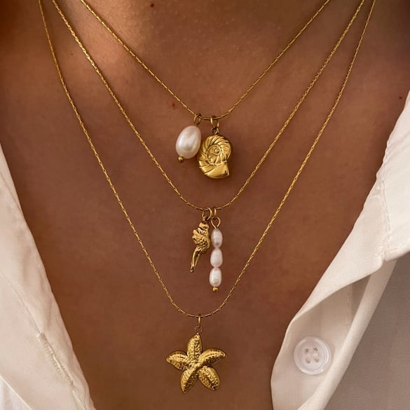 1 Stück Oceanic Edelstahl-Halskette mit goldfarbenem Anhänger 2