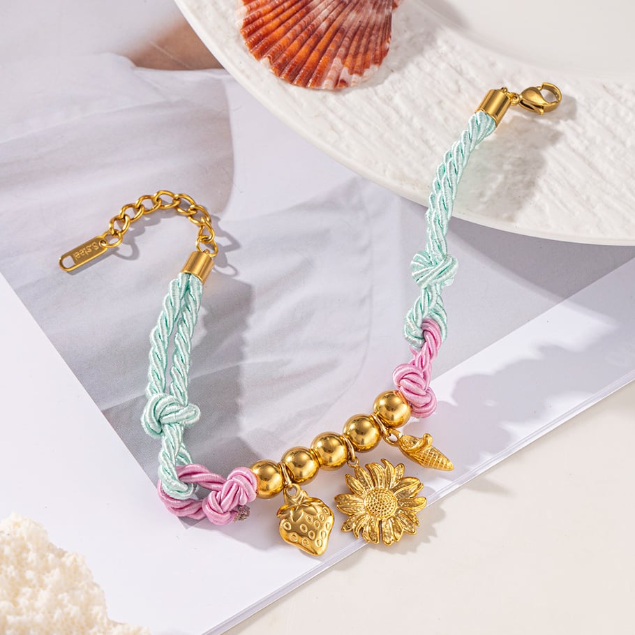 Pulsera con dije de concha de color dorado y acero inoxidable oceánico de 1 pieza Imagen4