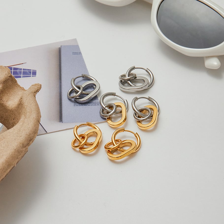 1 Paar Persönlichkeit Runde Edelstahl Gold Farbe Damen Creolen Bild6