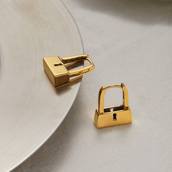 1 Pair Simple Series Locker Stainless Steel Gold Color Women's Hoop Earrings 2