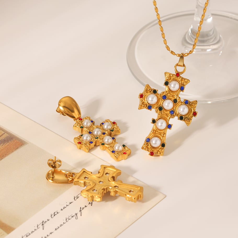 Daily Cross Stainless Steel   Gold Color  Zircon Women's Pendant Necklaces Picture3