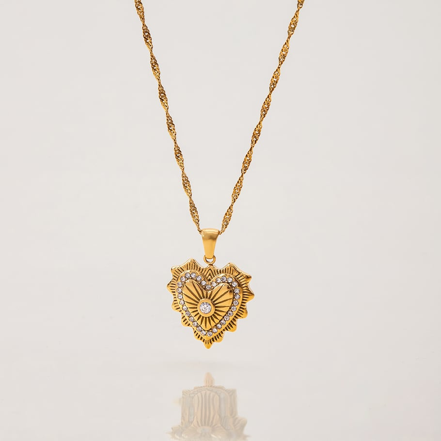 1 Piece Elegant Heart Stainless Steel Gold Color Women's Pendant Necklaces 