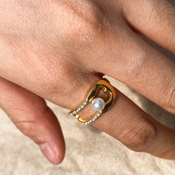 1 Pair Elegant Pin Shape Stainless Steel Gold Color Women's Gemstone Rings 2