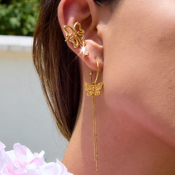 1 Paar romantische Serie süße Schmetterling Quasten Edelstahl Gold Farbe Damen Tropfen Ohrringe