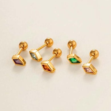 1 Piece Daily Rhombus Copper Gold Color Zircon Women's Piercings Earrings h5 Picture4