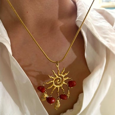 1 collar con colgante de piedra natural de color dorado y acero inoxidable. h5 Imagen3
