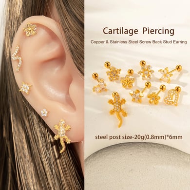 1 Adet Bakır Altın Rengi Zirkonyum Piercing Küpe h5 Resim4