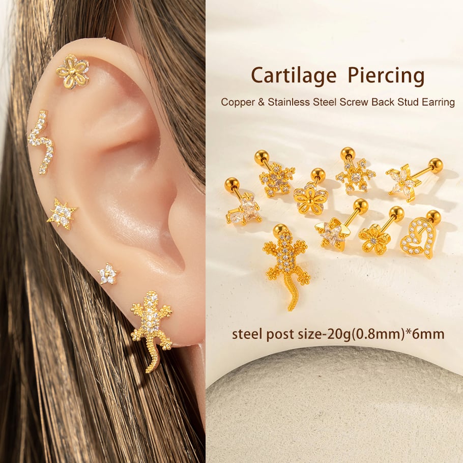 1 Adet Bakır Altın Rengi Zirkonyum Piercing Küpe Resim4