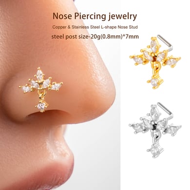 1 pièce de piercing de nez design en cuivre doré et zircon pour femme h5 Image4