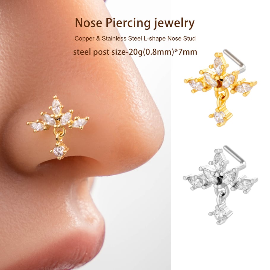 1 pièce de piercing de nez design en cuivre doré et zircon pour femme Image4