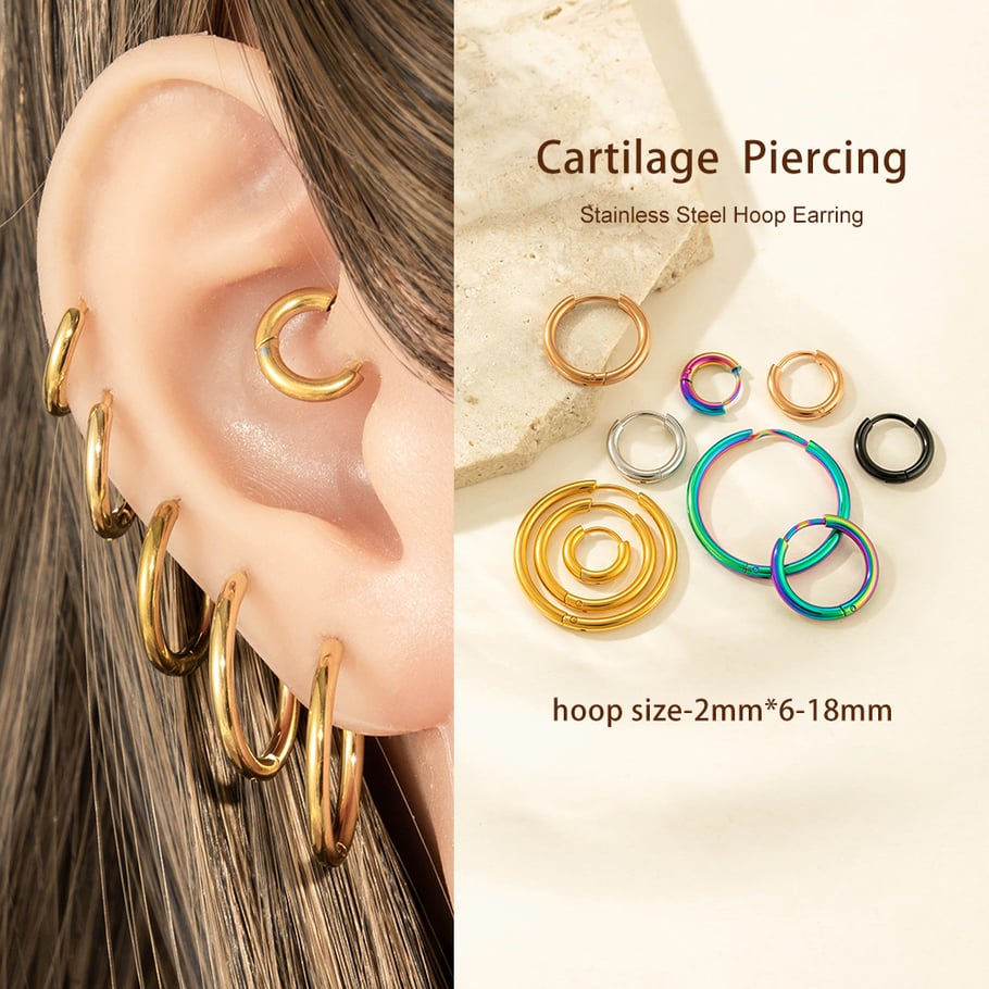 1 Piece Classic Circle Stainless Steel Gold Color Women's Hoop Earrings Picture5