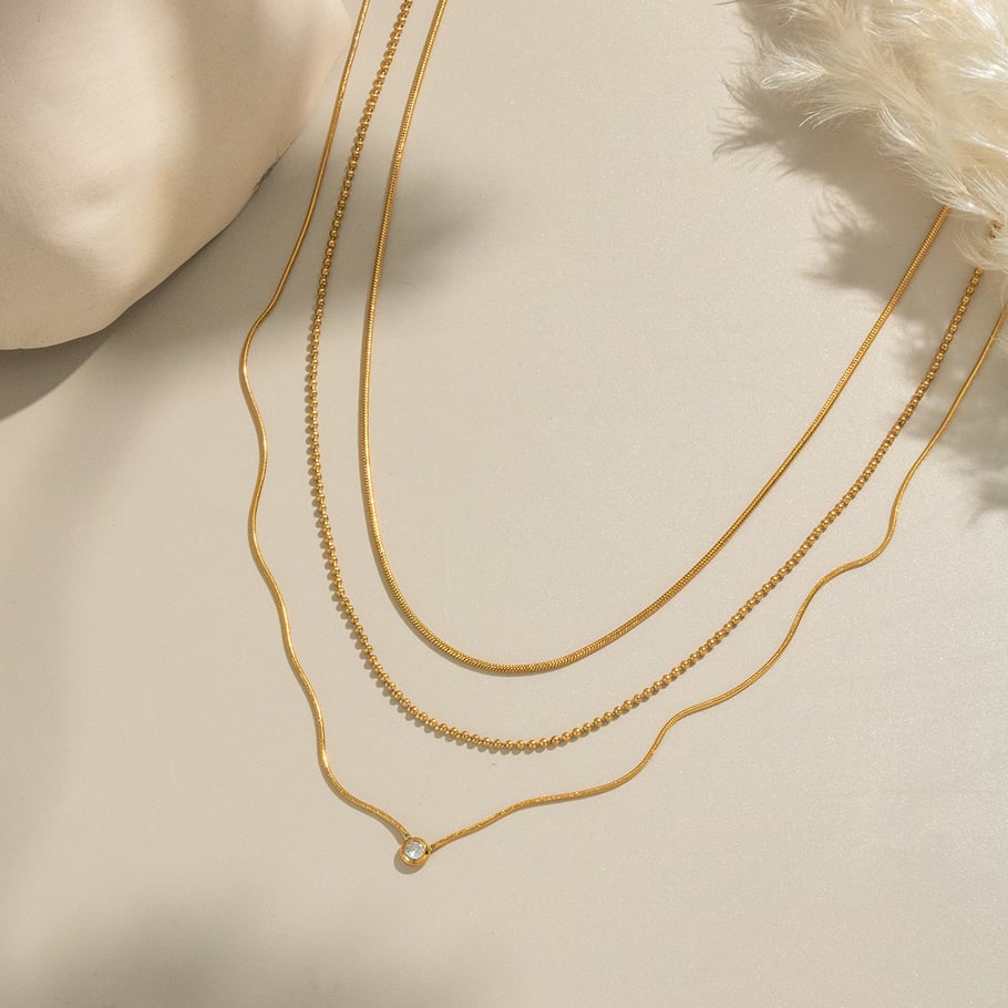 Collana a strati in zircone color oro, 1 pezzo, semplice, in acciaio inossidabile Immagine4