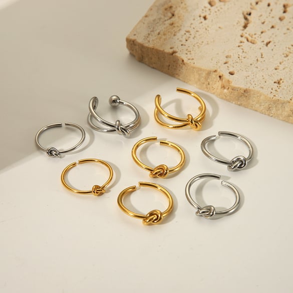1 Piece Simple Knot Stainless Steel Gold Color Adjustable Ring