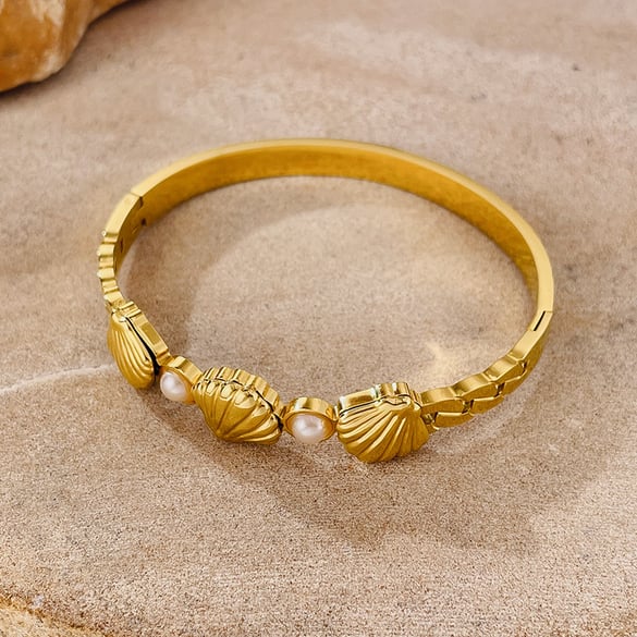 1 Piece Stylish Shell Stainless Steel Gold Color Women's Bangles 2