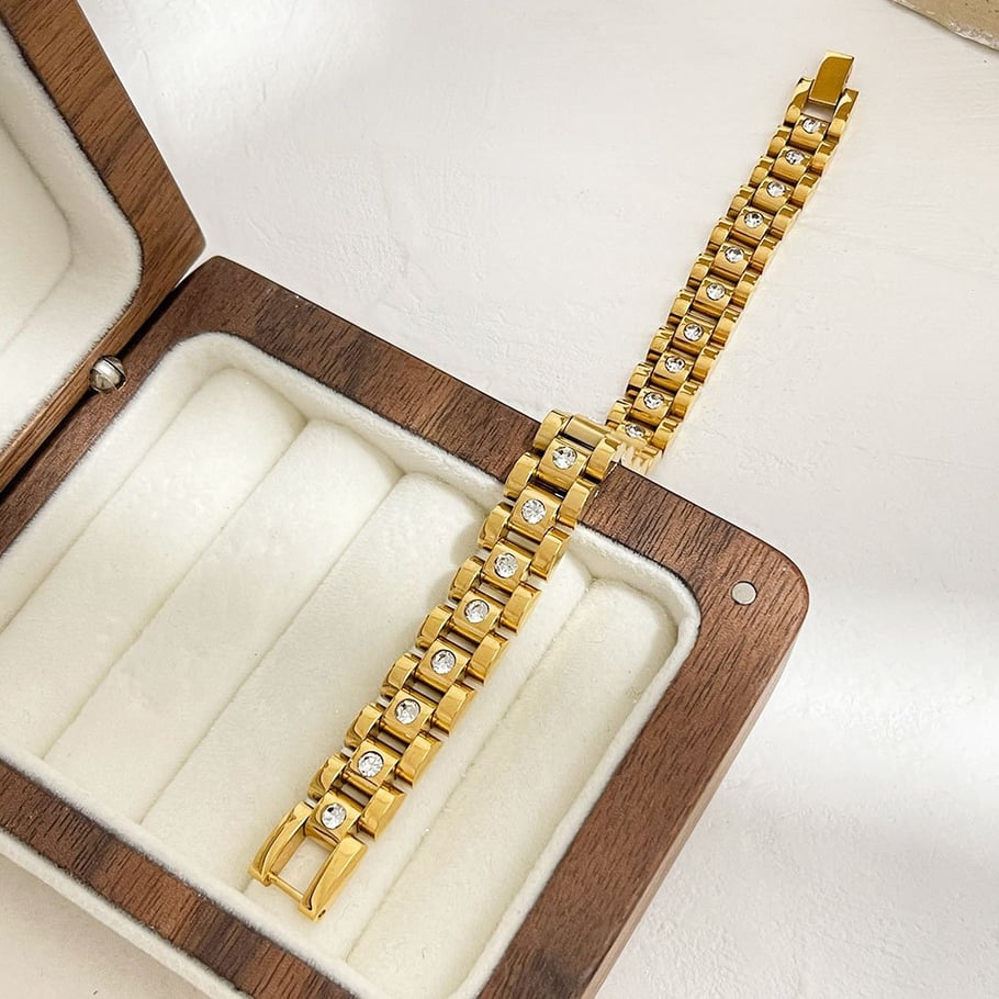1 Piece Classic Chain Stainless Steel Gold Color Bracelet Picture3