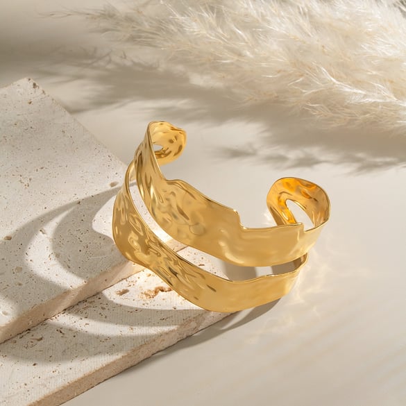 1 Piece Geometric Stainless Steel Gold Color Cuff Bracelet 2