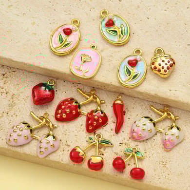 1 Stück Romantische Serie DIY Kirsche Edelstahl Gold Farbe Damen Anhänger h5 Bild5