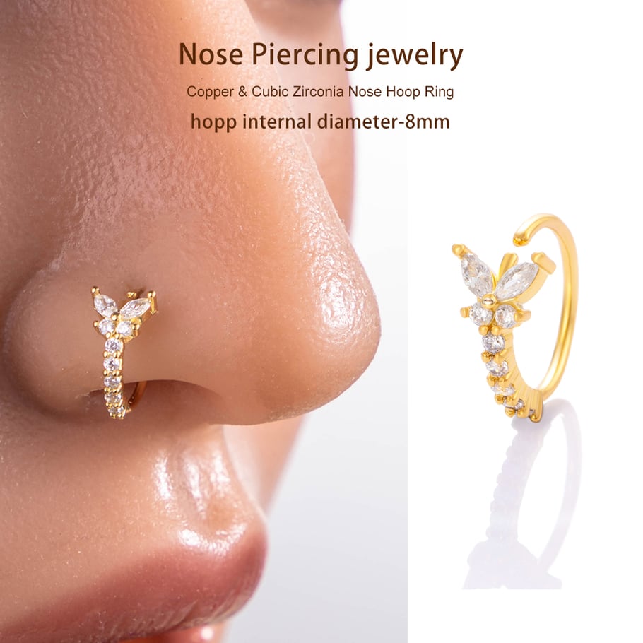 1 pezzo di perno nasale in zircone color rame e oro Immagine4