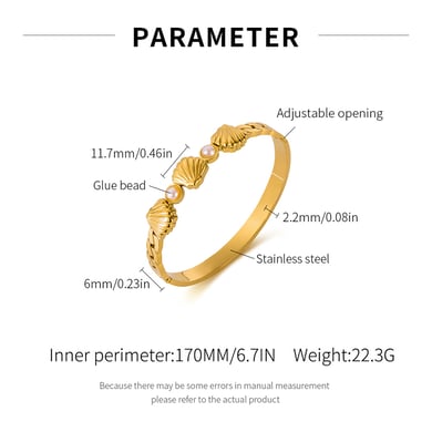 1 Stück stilvolle Muschel Edelstahl Gold Farbe Damen Armreifen h5 Bild2