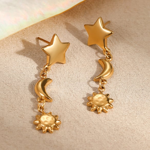 Sonne/Mond Edelstahl Gold Farbe Damen Ohrhänger