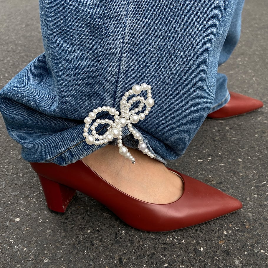 Jeansband met kralen en strik als enkelaccessoire Afbeelding3