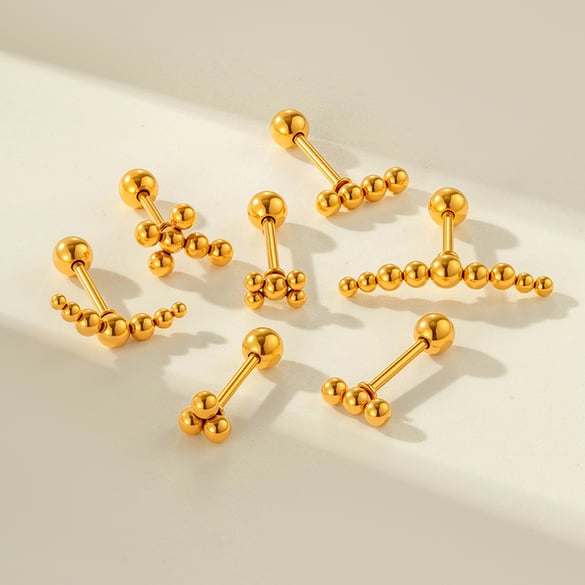 1 Piece Beaded Stainless Steel Gold Color Zircon Piercings Earring