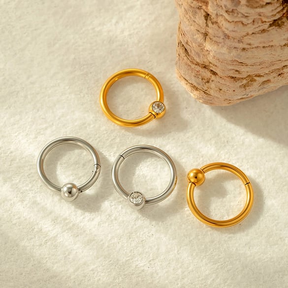 1 Piece Stainless Steel Gold Color Zircon Piercings Earring 2
