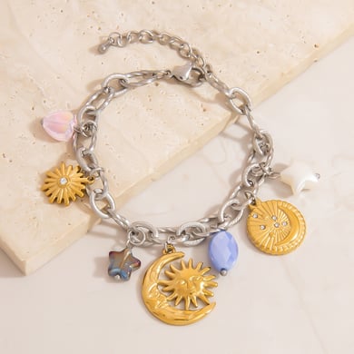 1 Piece Moon Stainless Steel Mixed Color Charm Bracelet h5 Picture4