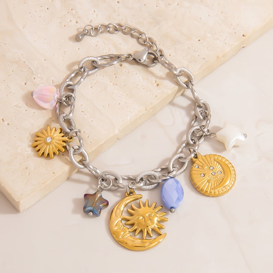 1 Piece Moon Stainless Steel Mixed Color Charm Bracelet Picture4