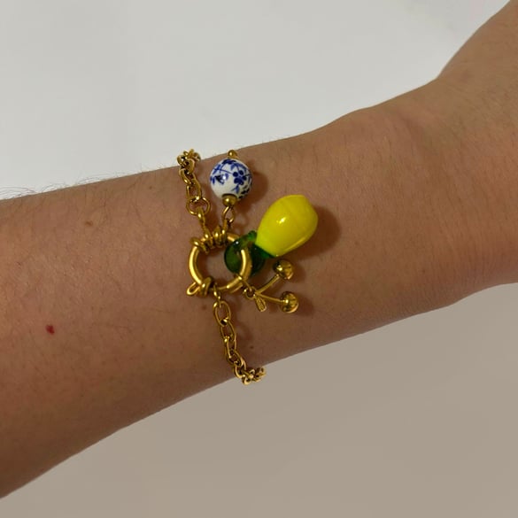 1 Stück Zitronen-Charm-Armband aus Edelstahl in Goldfarbe 2