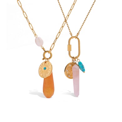 1 pezzo di collana con ciondolo da donna in acciaio inossidabile color oro con pietra naturale irregolare h5 Immagine10