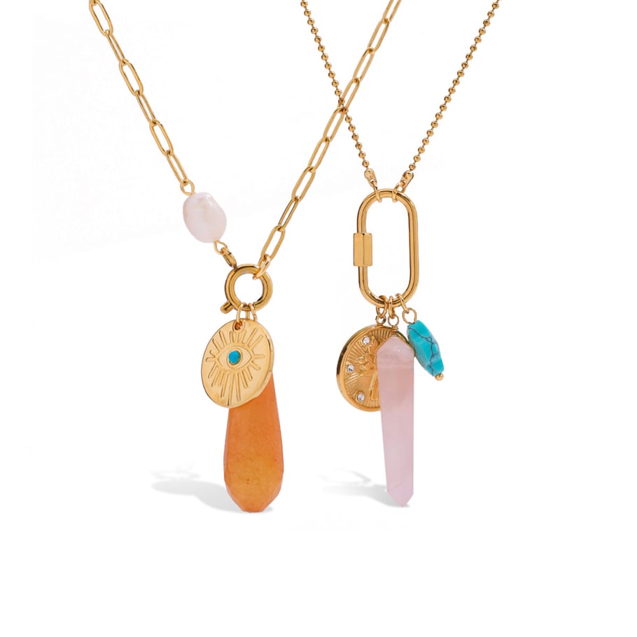 1 pezzo di collana con ciondolo da donna in acciaio inossidabile color oro con pietra naturale irregolare Immagine10