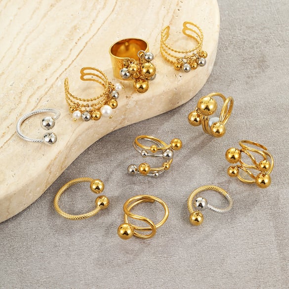 Simple Series Daily Geometric Stainless Steel Women's Adjustable Rings 2