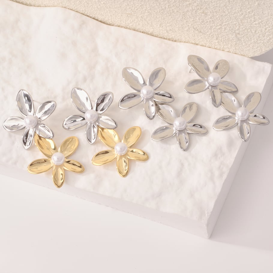 1 paire de boucles d&#39;oreilles pendantes pour femme, série luxueuse, motif fleur douce, en acier inoxydable, couleur or Image4