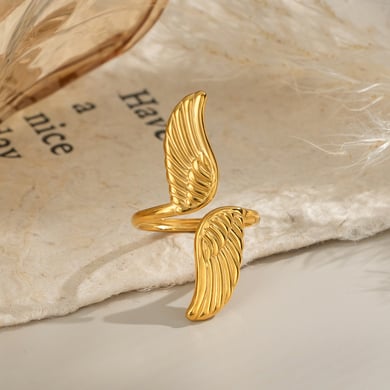 1 Piece Wings Stainless Steel Gold Color Statement Ring h5 Picture2