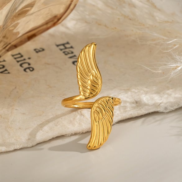 1 Piece Wings Stainless Steel Gold Color Statement Ring
