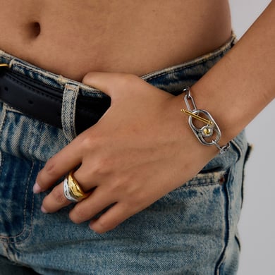 1 Stück moderne ovale Damen-Kettenarmbänder aus Edelstahl in Goldfarbe h5 Bild5