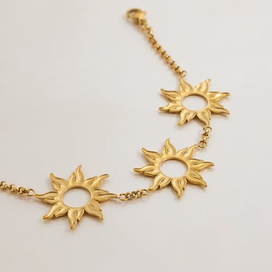 1 paire de boucles d&#39;oreilles créoles pour femme en acier inoxydable couleur or, série Classic Sun h5 Image6