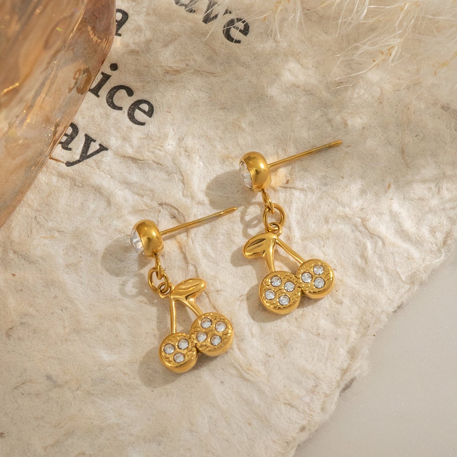 1 Pair Cherry Stainless Steel Gold Color Drop Earrings Picture3