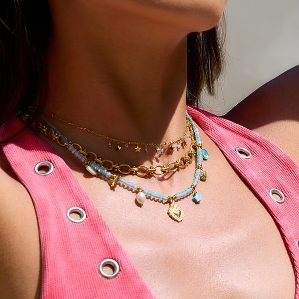 1 Piece Delicate Heart Blue Stainless Steel Gold Color Women's Pendant Necklaces