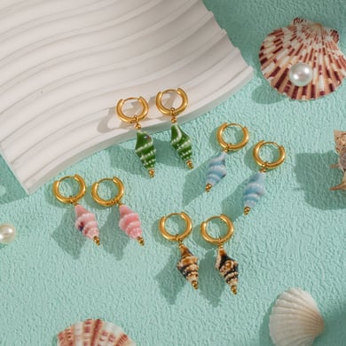 1 paio di orecchini pendenti in acciaio inossidabile color oro con conchiglia in ceramica h5 Immagine4