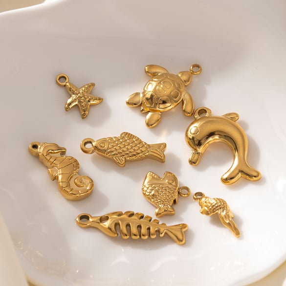 1 Stück Oceanic Edelstahl Goldfarben Anhänger 2