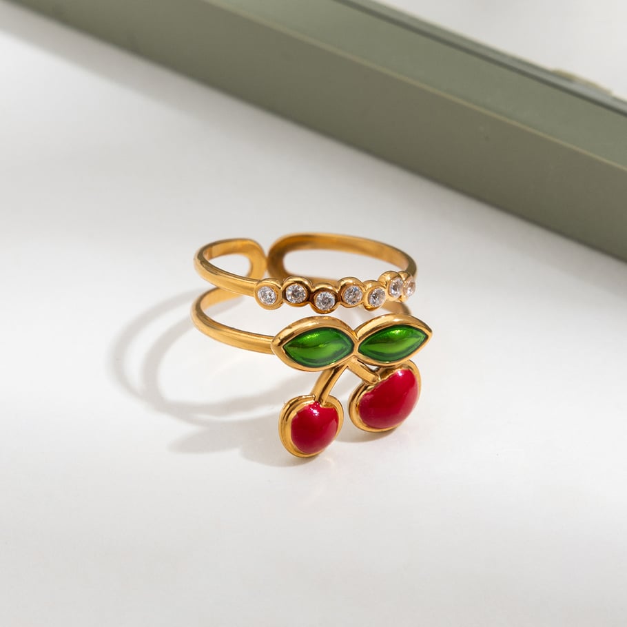 Bague de déclaration en acier inoxydable couleur or cerise 1 pièce Image9