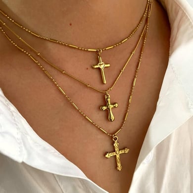 1 stuk kruis roestvrij staal goudkleurige hanger ketting h5 Afbeelding3