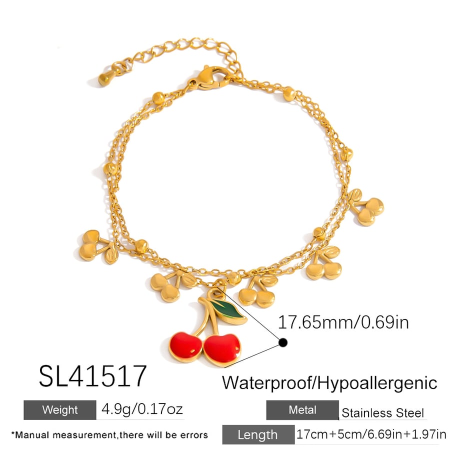 1 Piece Cherry Stainless Steel Gold Color Charm Bracelet Picture2
